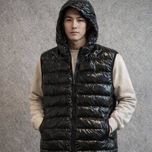 Calvin Klein Glossy Black Hooded Vest New with Tags size L